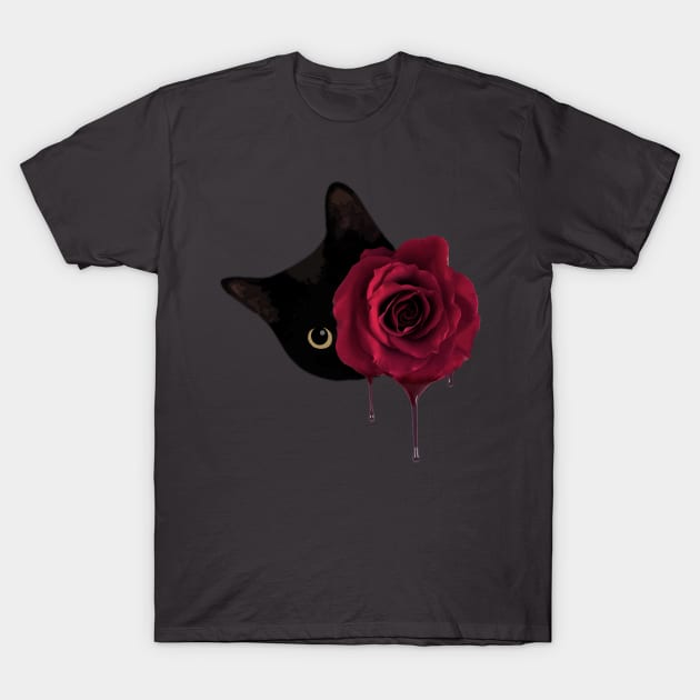 Black Cat With Rose T-Shirt by Ashlien